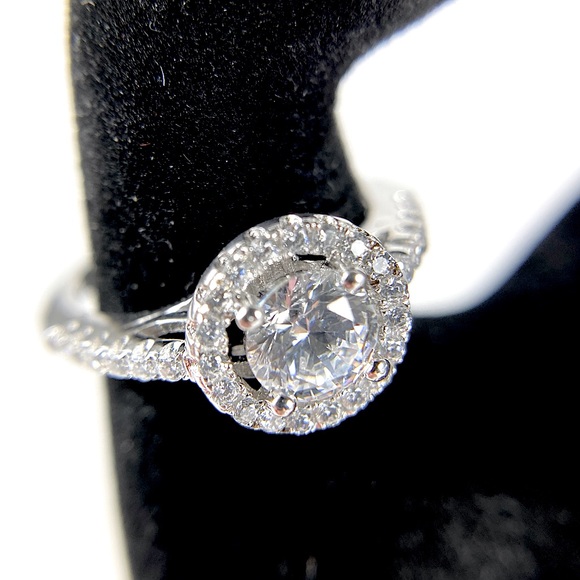 Engagement Style Diamond Sterling Silver Ring - Picture 7 of 9